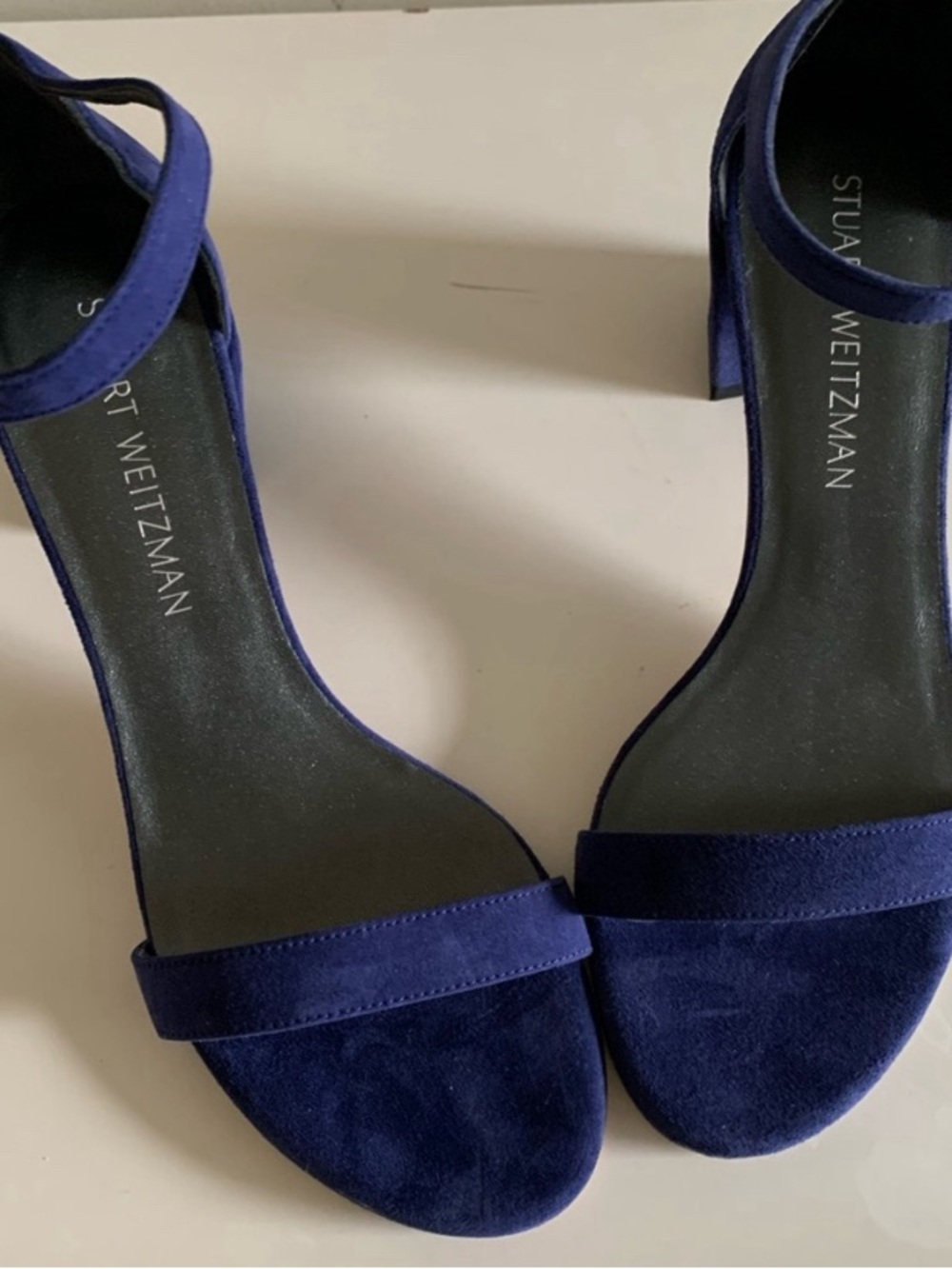 NEW Stuart Weitzman Navy Suede Ankle-Strap Block Heel Sandals